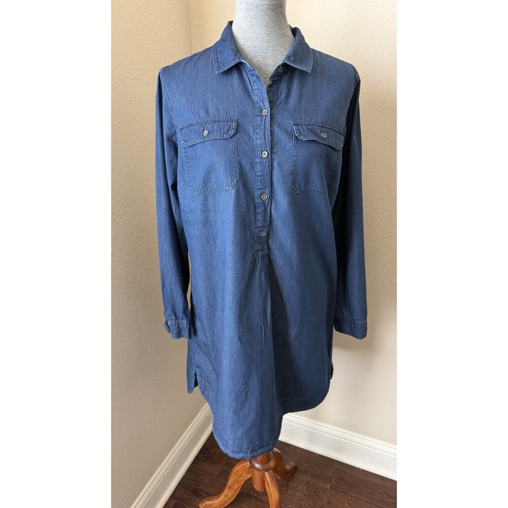 Old Navy Women's Size Large Blue Chambray Long Sleeve Popover Tunic Top